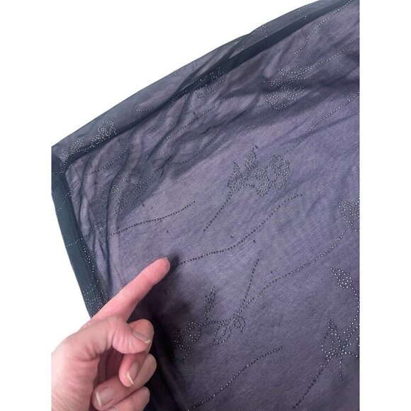 Vtg Y2k Milkmaid Dress Fits M Black Pink Sheer Whimsigoth Goth Fairy Sequin - Picture 10 of 16